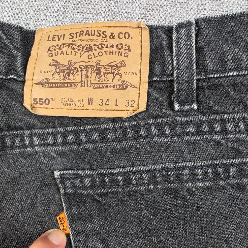Vintage Levis 550 Orange Tab Black Jeans Mens 34x32 Made in USA Relaxed Tapered - Picture 3 of 15